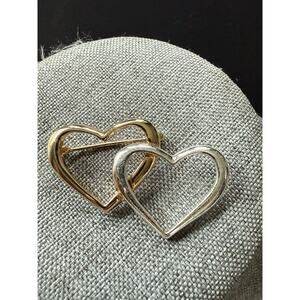 Danecraft Signed Two Tone Double Open Heart Brooch Silver and Gold Tone Pin